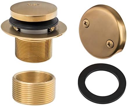 Artiwell Tip-Toe Bathtub Drains Trim Set with Two-Hole Overflow Faceplate, Replacement Bath Drain Trim Kit with 2-Hole Overflow Faceplate and Universal Fine/Coarse Thread (Brushed Gold)