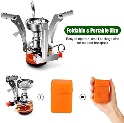 Odoland 8pcs Camping Cookware Mess Kit, Camping Pot and Pan Set with Mini Backpacking Stove, Stainless Steel Cup, Spork and Tank Bracket, Cooking Gear for Outdoor, Hiking, Picnic, Campfire