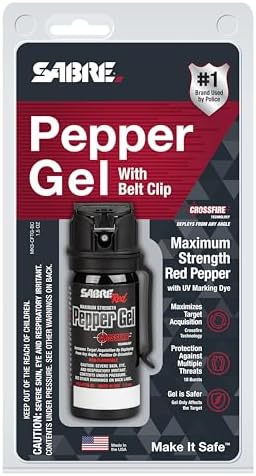 SABRE Crossfire Pepper Gel, Deploys At Any Angle, Maximizes Target Acquisition Against Multiple Threats, Belt Clip For Easy Carry, Fast Flip Top, Max Police Strength OC, Pepper Spray Option 1.5 fl oz