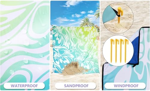 Beach Blanket Waterproof Sandproof Beach Mat 79" X 83" /10'x9'for 2-8 Adults Quick Drying Outdoor Picnic Mat Beach Accessories for Travel, Camping, Hiking