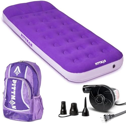 Pittman Outdoors AirBedz Kidmat Deluxe Twin Air Mattress for Kids | Includes Electric Pump & Colorful Travel Backpack | Puncture-Resistant & Easy-Inflate