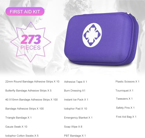 Car-Home Survival First-Aid Kit Emergency-Kit - Purple 273Piece Equipment Travel Supplies First Aid Set Home Essentials Camping Hiking YIDERBO