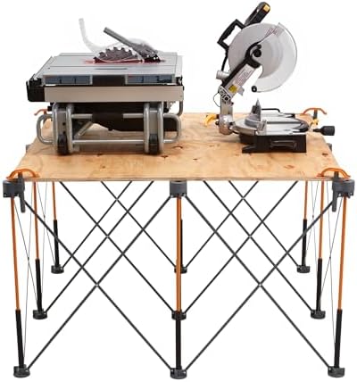 Bora Centipede 30in Folding Work Table Set - No Assembly 9-Strut Collapsible Table 3500lb Weight Limit - 4x4ft Mobile Work Station with Storage Bag, Foldable Work Bench Table - CK9S, Orange/Black