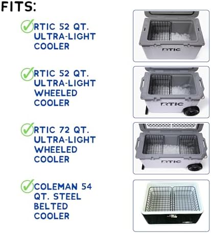 Cooler Basket for RTIC 32, 52, or 72 Qt Ultra-Light Coolers - Fits Coleman 54 Qt Steel Belted Cooler - Compatible with Dividers, Inserts, Straps, Locks, and Other RTIC Cooler Accessories