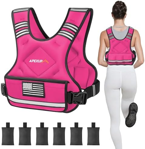 APEXUP Adjustable Weighted Vest, 4-10lb/12-18lb/20-32lb Vest with 6 Ironsand Weights and Large Pocket, Weight Vest for Men Women Strength Training, Running, Walking