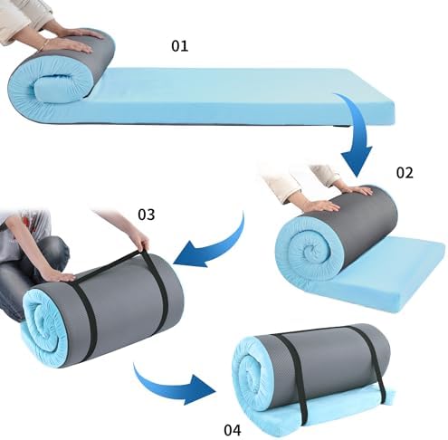 HOMBYS 3 INCH Thick Waterproof Memory Foam Camping Mattress for Outdoor Sleeping, Portable Roll Up Mattress Pad Mat for Travel Truck Bed Tent