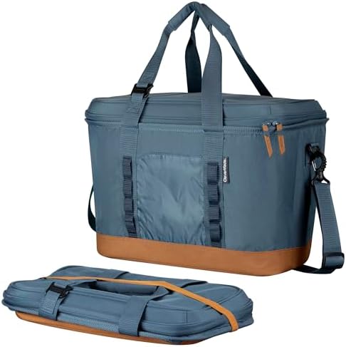 CleverMade Collapsible Insulated Cooler Bag – 50 Can Leakproof Soft Cooler for Beach, Travel, Car – Shoulder Strap, Bottle Opener – Ocean