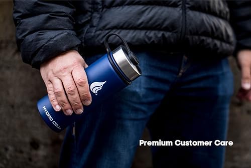 HYDRO CELL Stainless Steel Insulated Water Bottle with Straw - For Cold & Hot Drinks - Metal Vacuum Flask with Screw Cap and Modern Leakproof Sport Thermos for Adults (Navy 18oz)