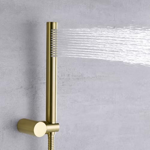 sumerain Brushed Gold Shower Faucet System with high pressure 8 Inches rain shower head and brass hand shower, Rough-In Valve Body and Trim Included