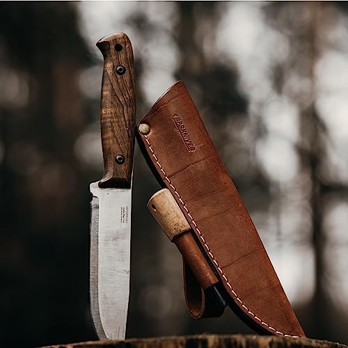 BPS Knives Adventurer - Bushcraft Knife - Fixed-Blade Carbon Steel Knife with Leather Sheath and Firestarter - Outdoor Full Tang Knives - Camping Knives - Survival Tactical Camp Knives