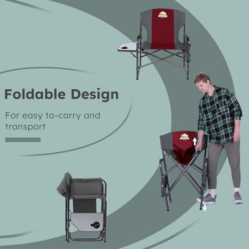 Oversized Directors Camping Chair Set of 2 Support 600 LBS, Heavy Duty Folding Outdoor Chairs with Detachable Side Pocket and Adjustable Side Table for Outside Beach,Lawn,Fishing (Red)