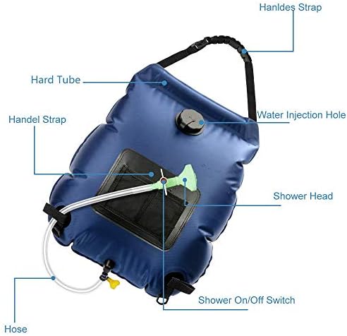Solar Shower Bag | 5 Gal/20L Solar Heating Camping Shower Bag | Removable Hose | On-Off Switchable Shower Head | Ducha Portatil | Traveling Shower | Portable Shower for Beach Swimming, Hiking