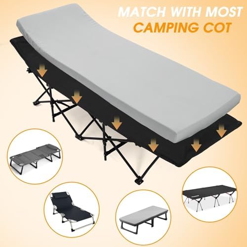 CYMULA Camping Cot Mattress 2in Memory Foam Sleeping Pad,Soft Warm Non-Slip Camping Mattress Topper with Retaining for Adults,Portable Roll up Mattress Pad for Travel (75 x30)(only Mattress)