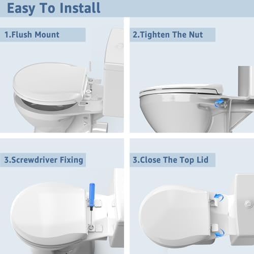 Round Toilet Seat Soft Close 16.5'',Standard Universal Toilet Lid Round with PP Material Safe,Easy to Clean and Install,Ergonomic design,Never Loosens,2 Years Support,White Plastic