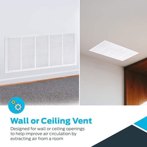 EZ-FLO 30 x 14 Inch (Duct Opening) Return Air Vent Cover for Wall or Ceiling, Solid Steel Return Air Grille, HVAC Vent Cover, White, 61650