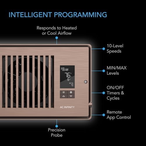 AC Infinity AIRTAP T4 Bronze, Register Booster Fan for 4” x 10” Register Holes, Improves Heating & Cooling from AC Vents, with 10-Level Speeds and Bluetooth Integrated App Control