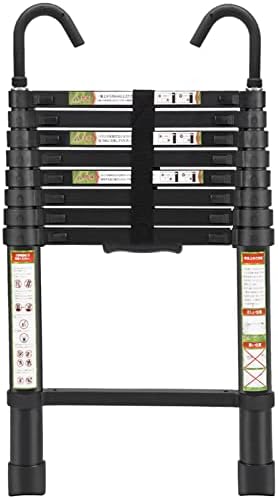 Telescopic Ladder, 8.5FT RIKADE Aluminum Telescoping Ladder with Non-Slip Feet and Stable Hook, Portable Extension Ladder for Household and Outdoor Working, 330lb Capacity Black