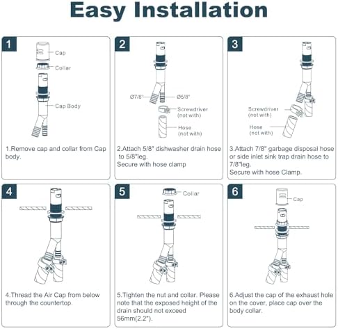 Dishwasher Air Gap Cover, Dishwasher Air Gap Cap for Kitchen Sink, Solid Brass Dishwasher Overflow Vent Cap Replacement Kit, Matte Black