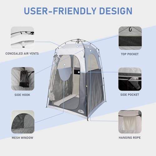 Instant Pop-up Camping Shower Tent Privacy Shelter with 1 Room/2 Rooms, Portable Outdoor Shower, Changing Room, Sun Shelter for Camping, Beach Hiking, and Fishing