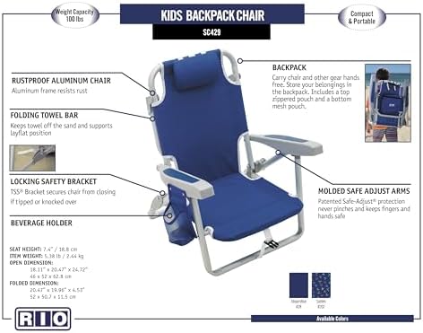 Rio Beach Kid's 5-Position Lay Flat Backpack Folding Beach Chair, Surf Power Surfer