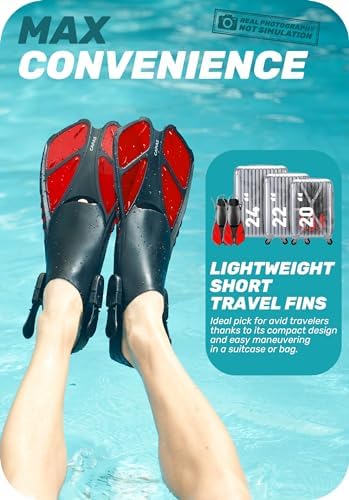 CAPAS Snorkel Fins, Swim Fins Travel Size Short Adjustable for Snorkeling Diving Adult Men Women Kids Open Heel Swimming Flippers