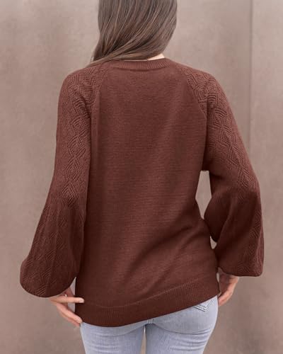 Messic Women Sweaters for Fall and Winter, Christmas Sweaters for Women Plus Size Sweaters Lantern Sleeve Casual Loose Fit Tops Geometric Long Sleeve Sweater for Women FireBrick, L