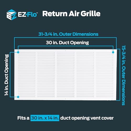 EZ-FLO 30 x 14 Inch (Duct Opening) Return Air Vent Cover for Wall or Ceiling, Solid Steel Return Air Grille, HVAC Vent Cover, White, 61650