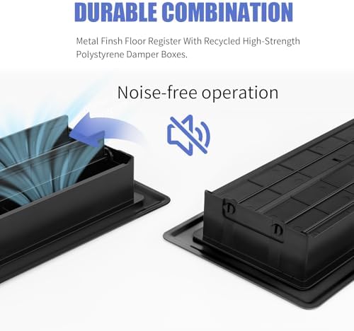 Floor Register 4x10, Floor Vent Covers for Home Floor, Sidewall, Heavy Duty Steel Walkable Floor Grates, Adjustable Air Vent Covers Rust Proof Finish, 4" x 10'' Floor Vent, 6 Pack, Black