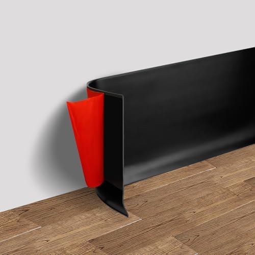 Vinyl Wall Base Baseboard Molding Trim 6" Flexible Self Adhesive Rubber Wall Base Moulding Trim Peel and Stick Design, 6 Inch x 20 Feet, Black