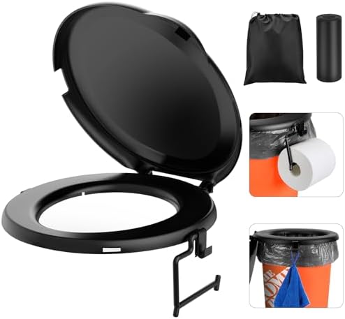 Portable Toilet Seat for 5 Gal Buckets, Camping Toilet Seat with Lid for Adults, Snap-on Toilet Seat with Storage Bags and Disposable Toilet Bags, Camping, Hiking, Emergency, Car, Boat