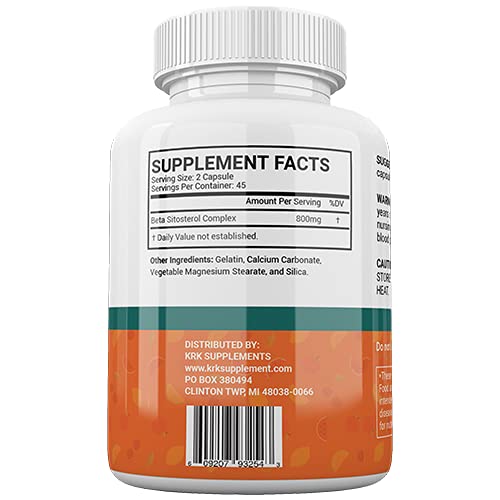 KRK SUPPLEMENTS 1 Bottle Beta Sitosterol 800mg Per Serving 90 Capsules Prostate Support