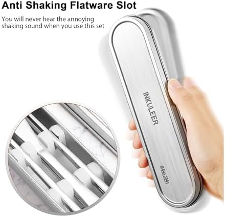 Travel Cutlery Set - 18/8 Stainless Steel Reusable Utensils with Metal Case, Portable Silverware for Camping, Office, Travel & Outdoor Dining