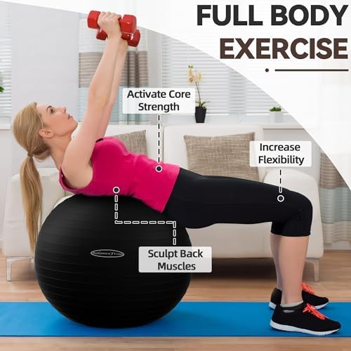 Anti-Burst and Slip Resistant Exercise Ball - Yoga, Fitness, Birthing Ball With Quick Pump, 2,000-Pound Capacity, Multiple Colors and Sizes