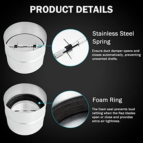 8 Inch Draft Blocker Backdraft Damper Duct Draft Stopper One-Way Airflow Ducting Insert Backflow Preventer Inline Fan Vent Deflector