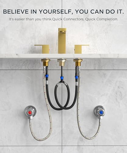 FORIOUS Square Gold Bathroom Faucet Widespread 8 Inch, 2 Handle Brushed Gold Bathroom Sink Faucet 3 Hole with Metal Drain, 24" CUPC Supply Lines and Spare Aerator, Vanity Sink Remodel