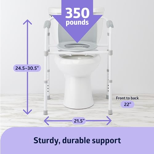 Medline 3-in-1 Steel Bedside Commode, Elongated Seat, Sturdy Folding Frame, 7.5 QT. Bucket, 350 lb. Weight Capacity, Clip-on Seat, Easy Cleaning, Tool-Free Assembly, Gray