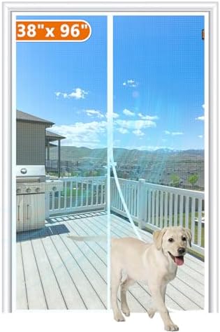 MAGZO Magnetic Screen Door Fit Door Size 38 x 96 Inch, Screen Size 40" x 97" Strong Magnet Door Mesh with Reinforced Hook & Loop for Patio, Sliding, French, White