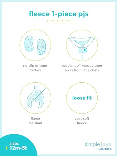 Simple Joys by Carter's Kids' Holiday Loose-fit Flame Resistant Fleece Footed Pajamas, Light Grey Santa/Mint Green Christmas Print, 7