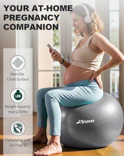 Trideer Yoga Ball - Exercise Ball for Workout pilates Stability - Anti-Burst and Slip Resistant for physical therapy, Birthing, Stretching & Core Workout, Office Ball Chair, Flexible Seating, Home Gym