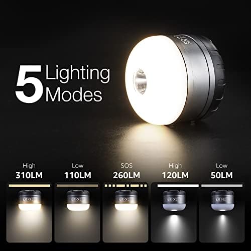 LE LED Camping Lantern Rechargeable, 310LM, 5 Light Modes, Power Bank, Waterproof, Mini Flashlight with Magnetic Base for Hurricane Emergency, Outdoor, Hiking, Home and Car