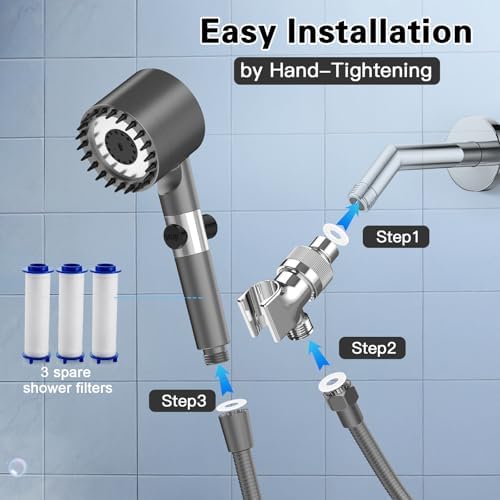 Filtered Shower Head with Handheld, High Pressure Shower Heads 3 Spray Mode with ON/OFF Switch, Power Wash for Bathroom Cleaning, Shower Head with Filters Prevents Dry Skin and Damaged Hair