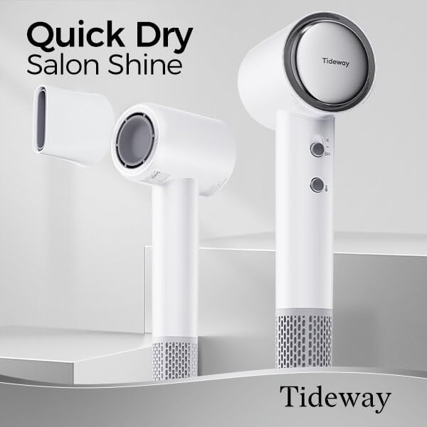 Tideway High-Speed Hairdryer Titanium Editionr with 110,000 RPM Brushless Motor – Lightweight 1.3lb, 2× Faster Drying, 59dB Low Noise, 360° Magnetic Nozzle & 4-Color LED Ring