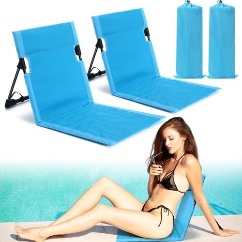 Karenhi 2 Pcs Foldable Pool Chairs Portable Poolside Seat for Edge of Pool Portable Flip Chairs for Beach Poolside Camping Picnic Lawn Accessories (Light Blue)