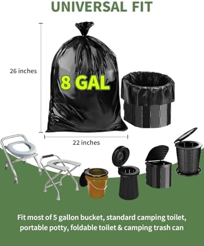 100 Portable Toilet Bags Thick Biodegradable Camping Toilet Bags for Portable Potty, 8 Gal Compost Toilet Waste Bag for 5 Gallon Bucket Toilet Seat Adults Outdoor, 1.1 Mil