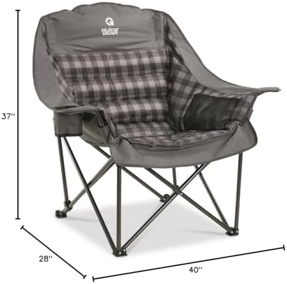 Guide Gear Oversized Extra Large Padded Camping Chair, Portable, Folding, Large Camp Lounge Beach Chairs for Outdoor, Adults, Men and Women, Heavy-Duty 400 Pound Capacity, with Cup Holder