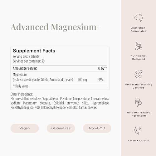 JSHealth Vitamins Double Strength Magnesium Supplements with Magnesium Glycinate & Citrate for Muscle Relaxation (60 Tablets)