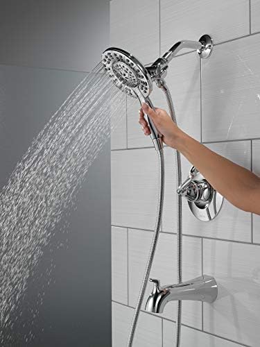 Delta Faucet Arvo 14 Series Single-Handle Tub and Shower Trim Kit, Shower Faucet with 4-Spray In2ition 2-in-1 Dual Hand Held Shower Head with Hose, Chrome 144840-I (Valve Included)