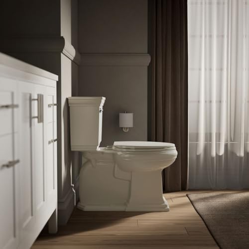 Kohler K-20110-96 Brevia Elongated Toilet Seat with Grip-Tight Bumpers, Quiet-Close Seat, Quick-Attach Hardware, Biscuit