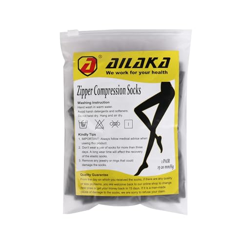 Ailaka Zipper Compression Socks Medical, 15-20 mmHg Knee High Compression Socks for Men Women, Close Toe Support Socks for Varicose Veins, Edema, Recovery, Pregnant, Nurse
