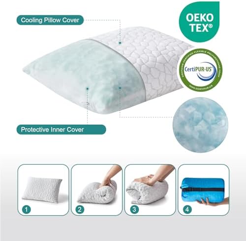 Small Cooling Shredded Gel Memory Foam Pillow,Camping Pillow Travel Pillow- Adjustable for Contoured Support -Portable Ideal for Backpacking, Camping, Travel, Car, Airplane,Office Nap